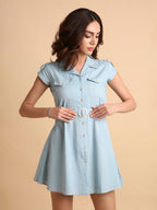 Melieva Skyline Belted Shirt Dress